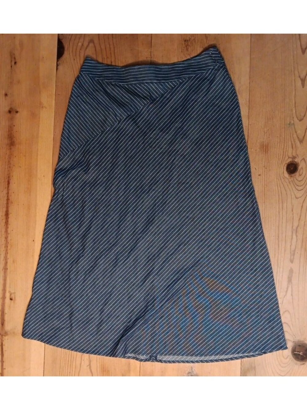 Norton Studio Maxi Skirt Womens 10 Blue Vertical Stripe Cotton Chambray Zip Back